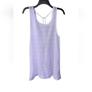 Miken White Lace Vacation Resortwear Summer Sleeveless Swimsuit Coverup, M, NWT